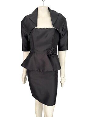 VTG 80s DAYMOR COUTURE 2 Piece Formal Peplum Dress Set Black SZ XS